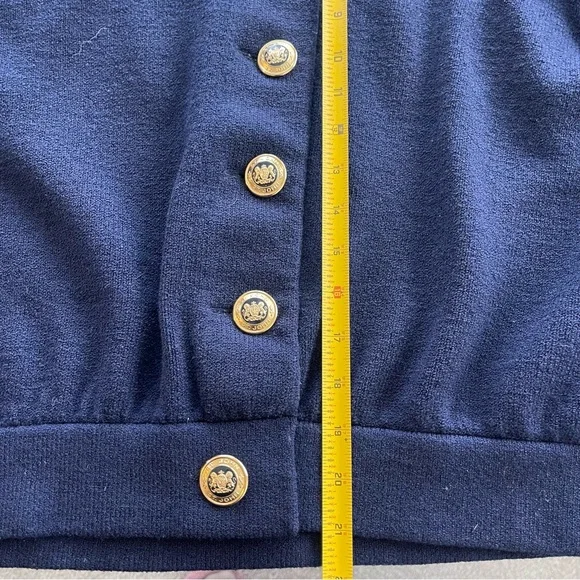 St. John Basics Cardigan Womens L Navy Blue Santana Knit Jacket Sweater Luxury - Picture 7 of 9